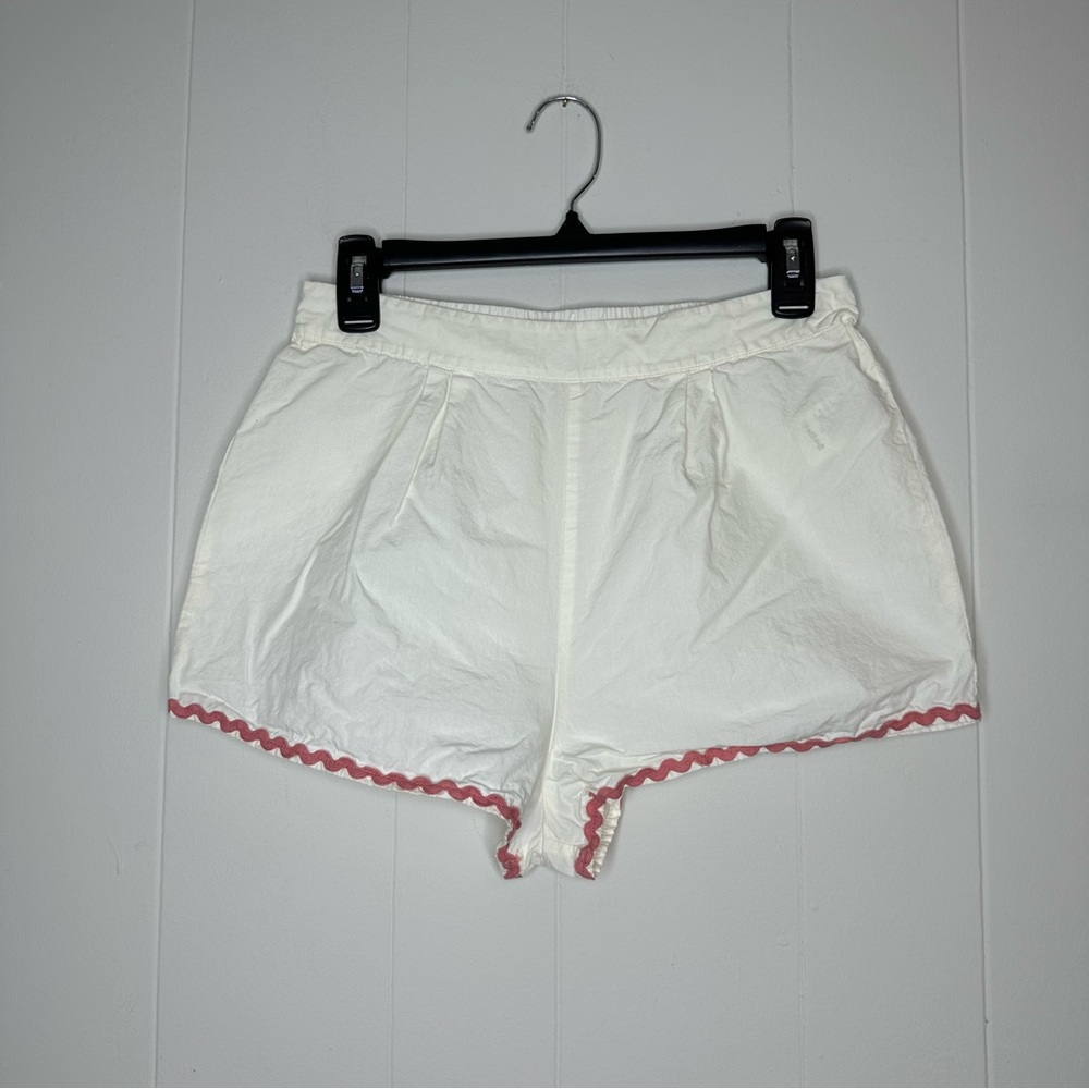 Free People White Flowy Shorts with Pink Rickrack Trim S Summer Babydoll Beach
